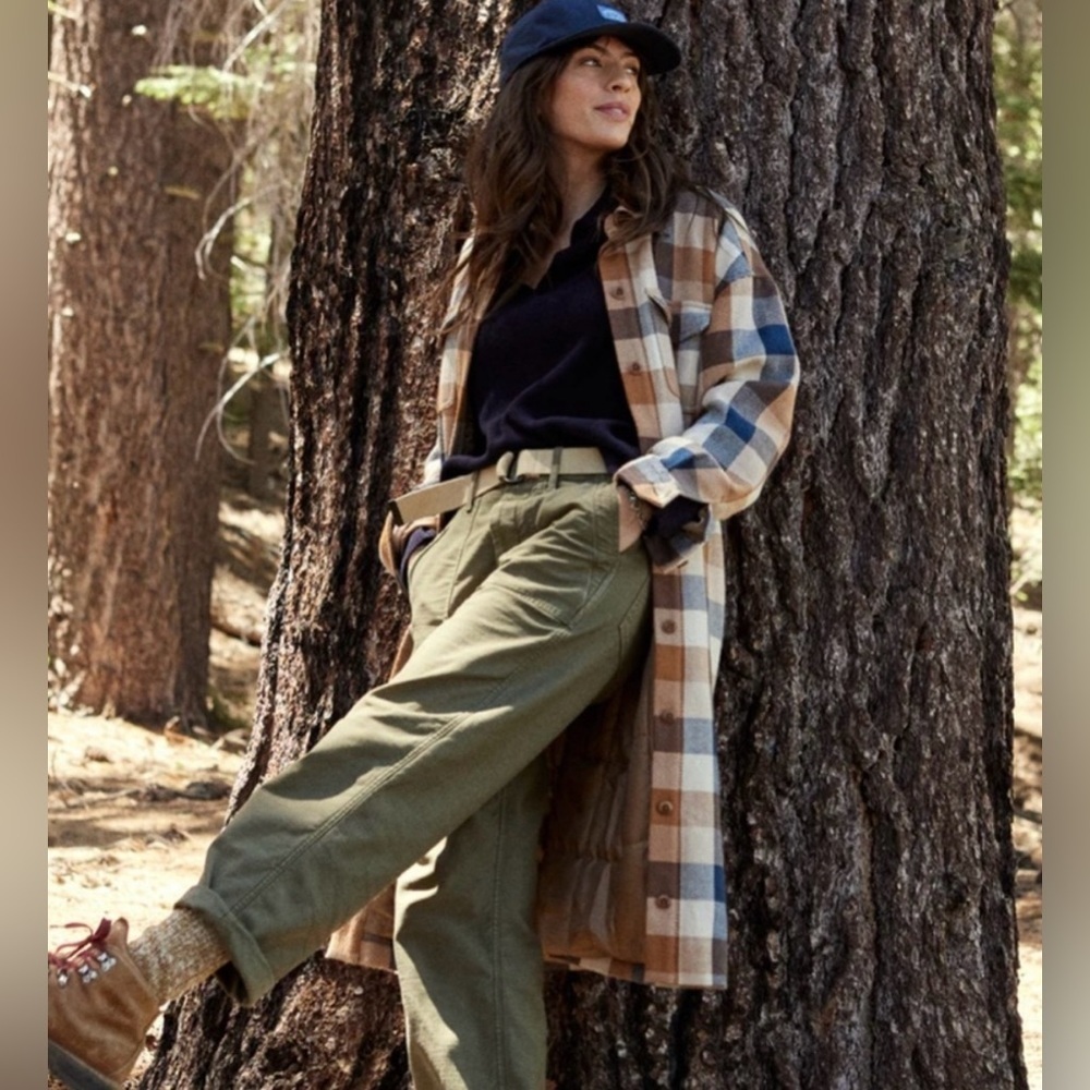Outerknown Plaid Long Coat in Sahara Desert Plaid size Small - Picture 3 of 6